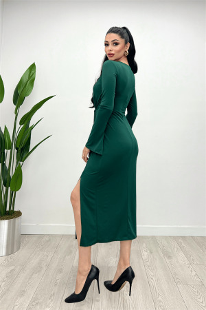 Jarse Kumaş Büzgü Detaylı Elbise - ZÜMRÜT YEŞİL - 6