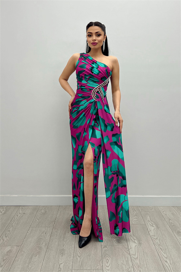 Jarse Kumaş Drapeli Taş Detaylı Balık Elbise - PEMBE - 2