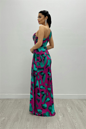 Jarse Kumaş Drapeli Taş Detaylı Balık Elbise - PEMBE - 5