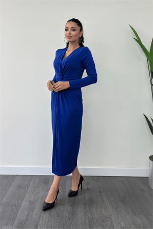 Jarse Kumaş Tasarım Kalem Elbise - SAKS MAVİ - Angelino Moda