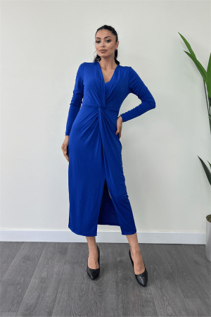 Jarse Kumaş Tasarım Kalem Elbise - SAKS MAVİ - Angelino Moda (1)