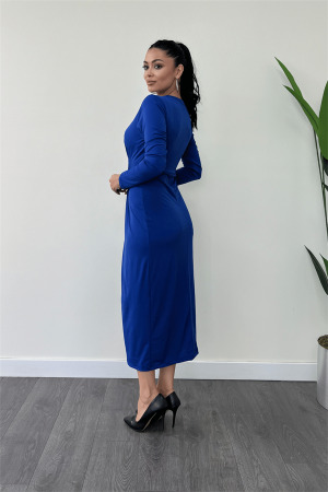 Jarse Kumaş Tasarım Kalem Elbise - SAKS MAVİ - 5