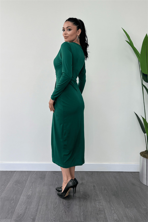 Jarse Kumaş Tasarım Kalem Elbise - ZÜMRÜT YEŞİL - 5