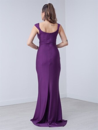 Jarse Kumaş Volan Detaylı Elbise - PATLICAN MOR - 5