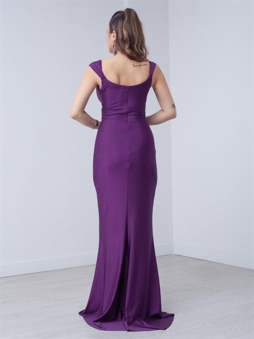 Jarse Kumaş Volan Detaylı Elbise - PATLICAN MOR - 5