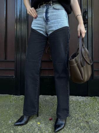 Jeans Kot Parçalı Palazzo Pantolon - Siyah - ANGELINO BuyukBedeniz