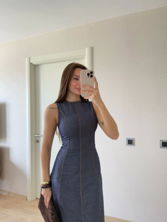 Jeans Kot Uzun Elbise - Lacivert - 1