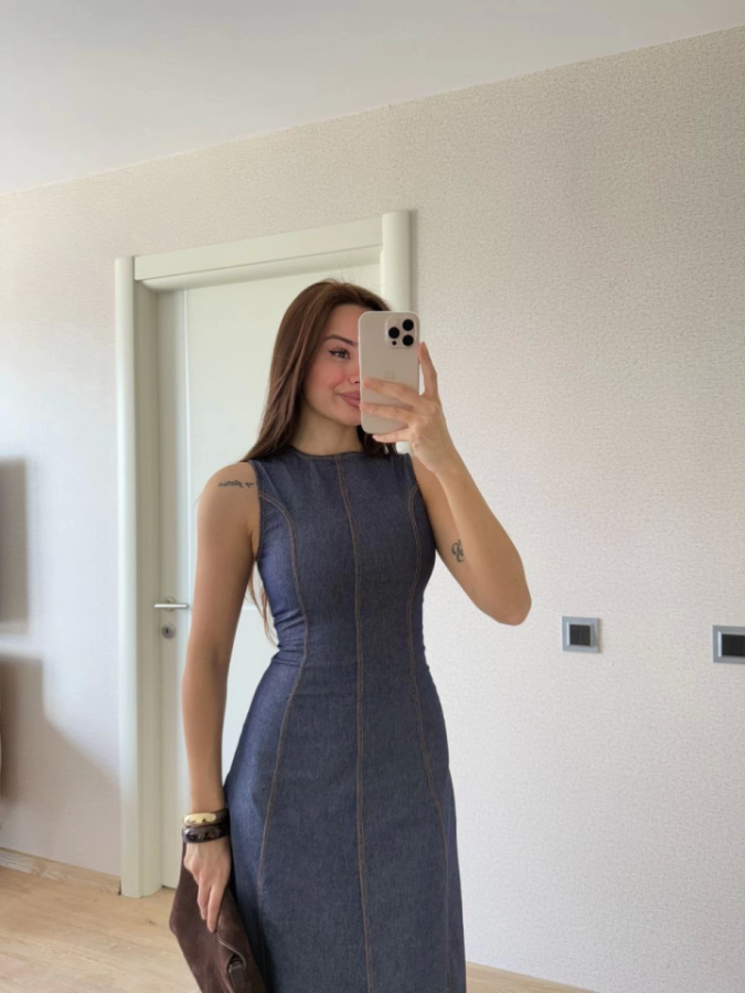 Jeans Kot Uzun Elbise - Lacivert - 1