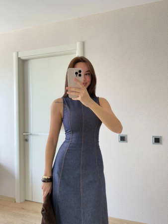 Jeans Kot Uzun Elbise - Lacivert - 2