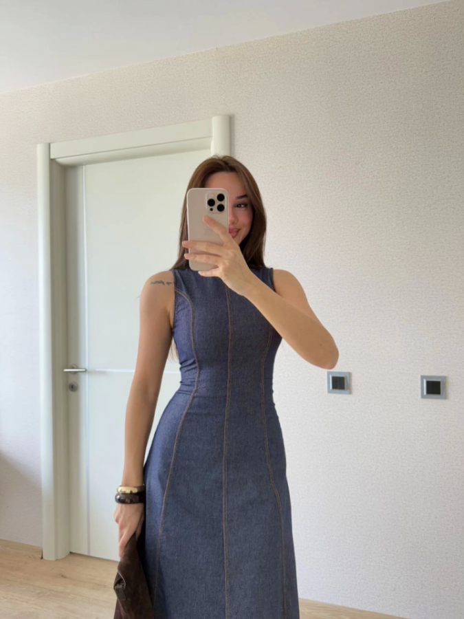 Jeans Kot Uzun Elbise - Lacivert - 2