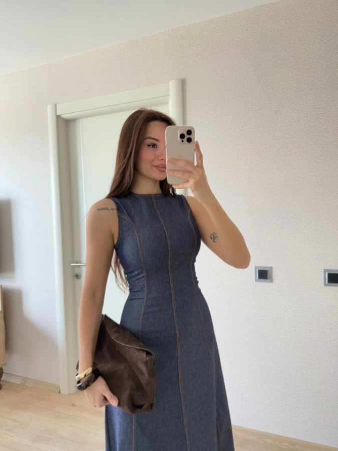 Jeans Kot Uzun Elbise - Lacivert - 3