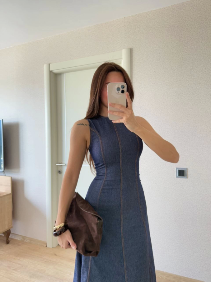 Jeans Kot Uzun Elbise - Lacivert - 4