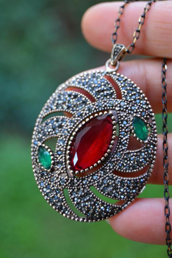 JEWELLERY Kök Yakut Taşlı Otantik Kolye - 1