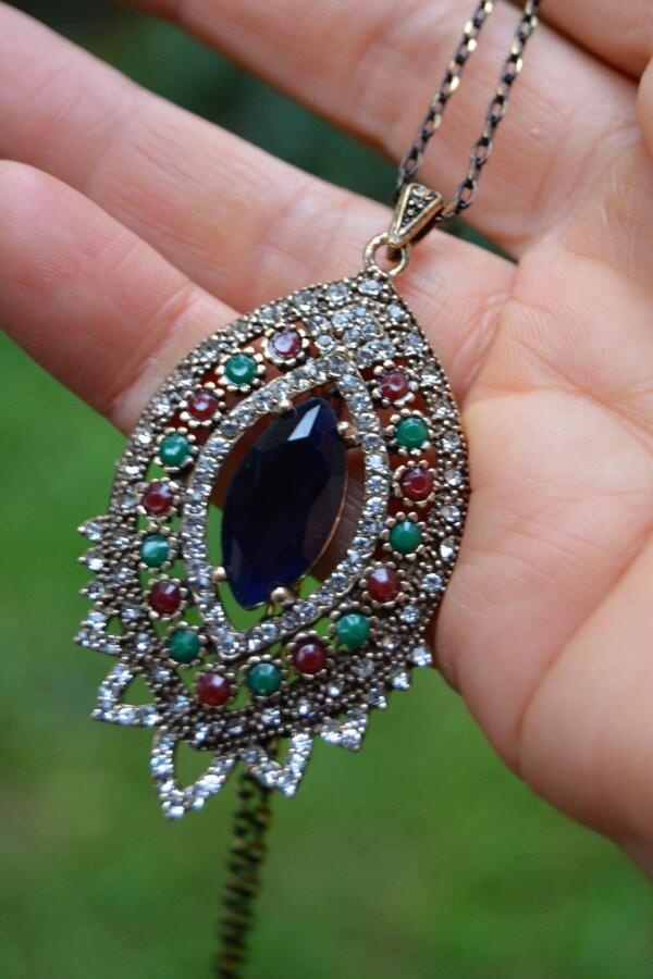 JEWELLERY Safir Taşlı Otantik Kolye - 5
