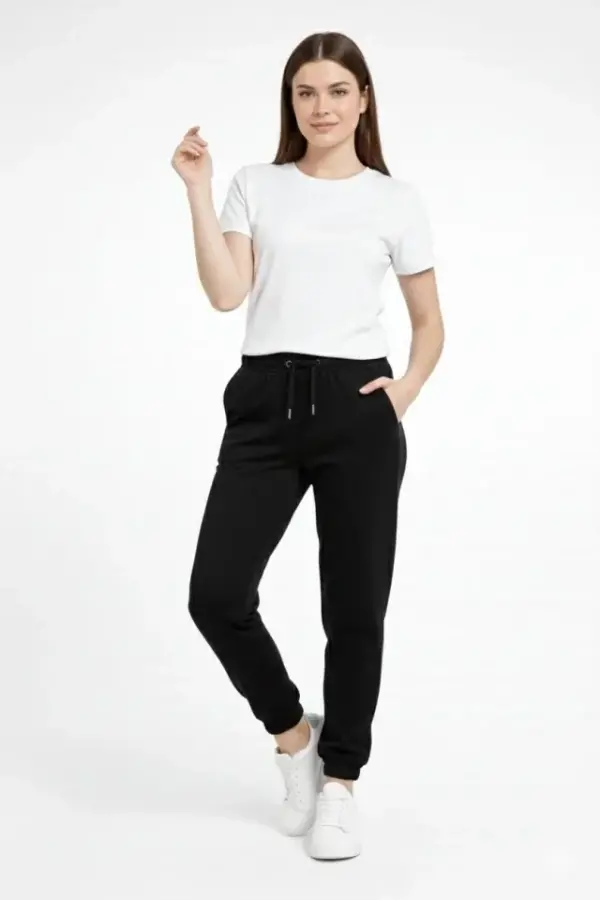 Jogger Eşofman Altı Rahat Kalıp, Cepli, Lastikli Paça, Günlük Spor Pantolon - Siyah - 1