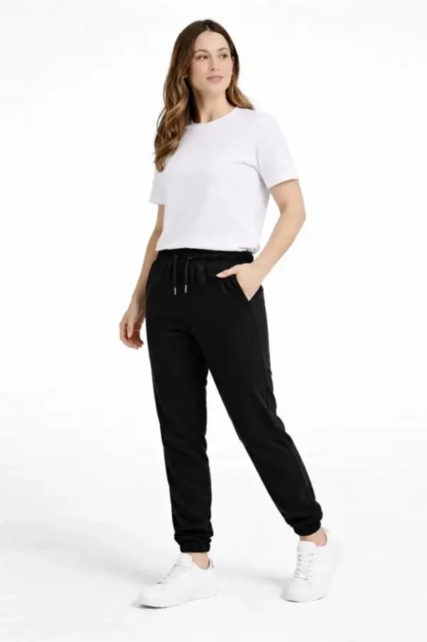 Jogger Eşofman Altı Rahat Kalıp, Cepli, Lastikli Paça, Günlük Spor Pantolon - Siyah - 3