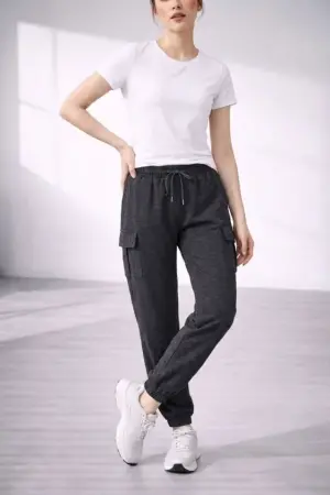 Jogger Eşofman Altı Rahat Kalıp, Kargo Cepli, Lastikli Paça, Günlük Spor Pantolon - Füme - ANGELINO BuyukBedeniz (1)
