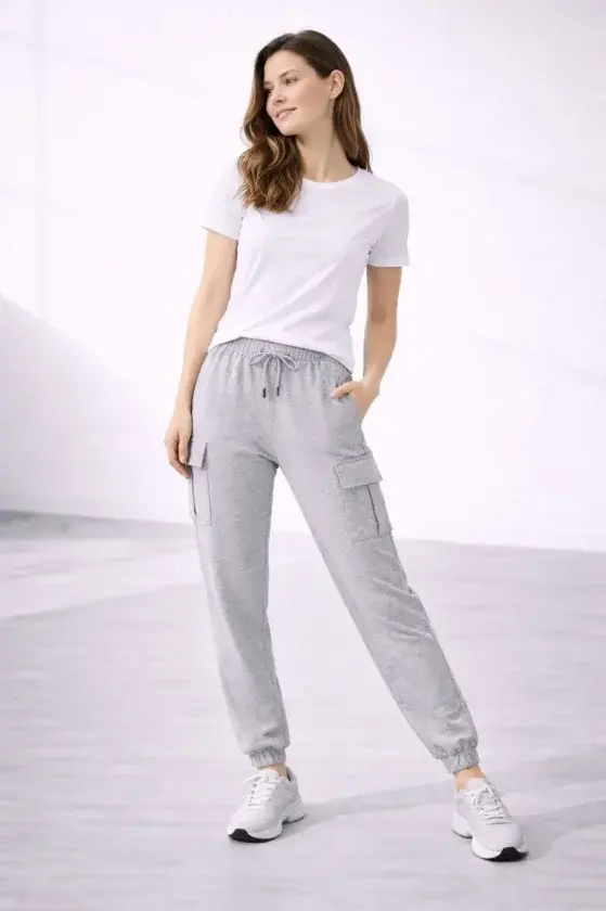 Jogger Eşofman Altı Rahat Kalıp, Kargo Cepli, Lastikli Paça, Günlük Spor Pantolon - Gri - 1