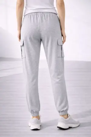 Jogger Eşofman Altı Rahat Kalıp, Kargo Cepli, Lastikli Paça, Günlük Spor Pantolon - Gri - 3