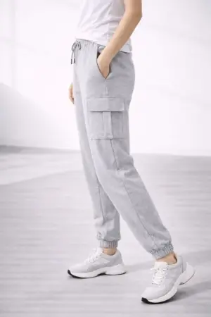 Jogger Eşofman Altı Rahat Kalıp, Kargo Cepli, Lastikli Paça, Günlük Spor Pantolon - Gri - ANGELINO BuyukBedeniz (1)