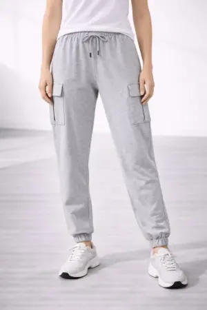 Jogger Eşofman Altı Rahat Kalıp, Kargo Cepli, Lastikli Paça, Günlük Spor Pantolon - Gri - 4