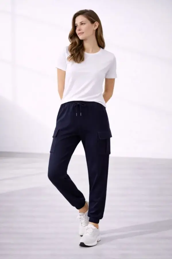 Jogger Eşofman Altı Rahat Kalıp, Kargo Cepli, Lastikli Paça, Günlük Spor Pantolon - Lacivert - 4