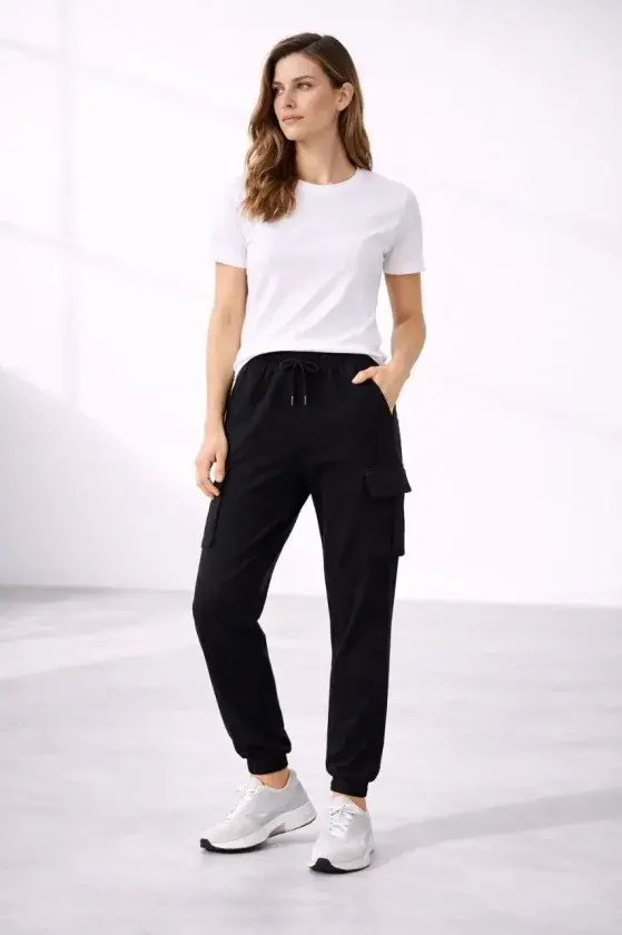 Jogger Eşofman Altı Rahat Kalıp, Kargo Cepli, Lastikli Paça, Günlük Spor Pantolon - Siyah - 1