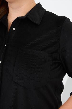 Kadife Büyük Beden Kol Çıtçıtlı Gömlek Siyah - RMG (1)