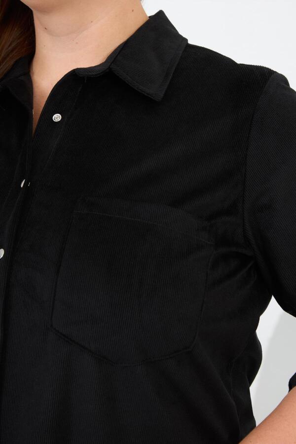 Kadife Büyük Beden Kol Çıtçıtlı Gömlek Siyah - 2