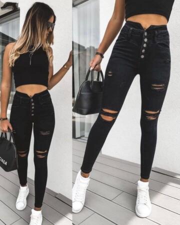 Kadın 5 Düğmeli V Detay Bel Yırtık Kot - ANGELINO BuyukBedeniz