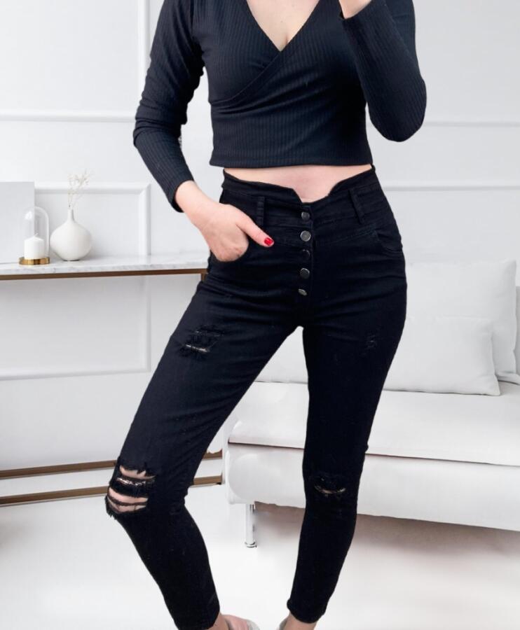 Kadın 5 Düğmeli V Detay Bel Yırtık Kot - 2