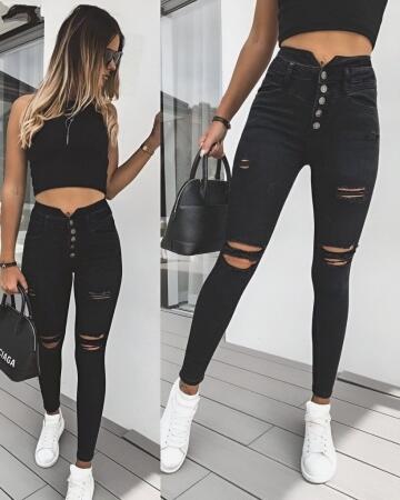 Kadın 5 Düğmeli V Detay Bel Yırtık Kot - 3