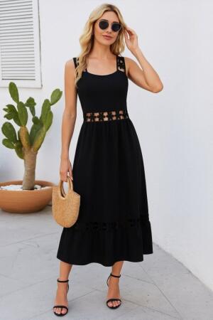 Kadın Askılı Dantel Detaylı Kiloş Janjan Krep Elbise - ANGELINO BuyukBedeniz