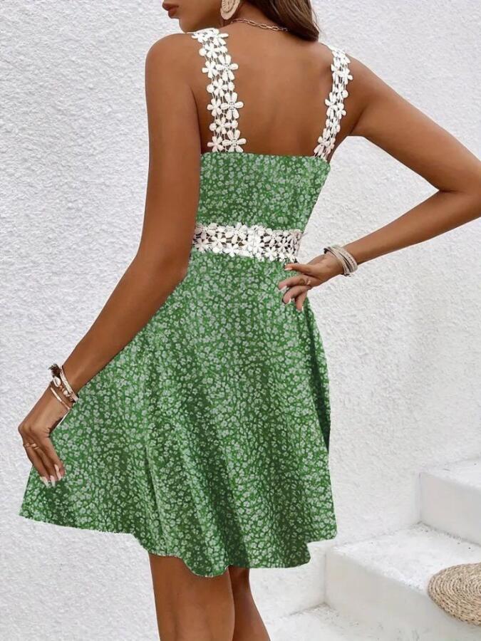 Kadın Askılı Dantel Yakalı çiçek Desenli Süprem Elbise - 2