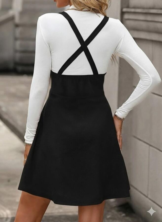 Kadın Askılı Düğmeli Mini Süet Elbise - 2