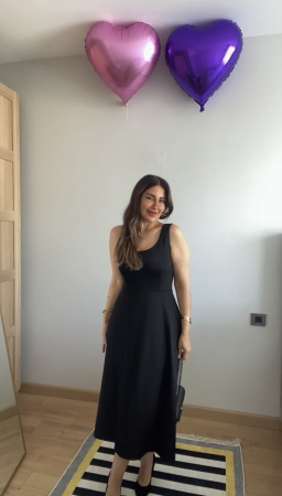 Kadın Askılı Kare Yaka Yırtmaçlı Midi Janjan Krep Elbise - ANGELINO BuyukBedeniz