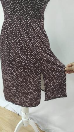 Kadın Askılı V Yakalı Beli Lastikli Yırtmaçlı Süprem Midi Elbise - 8