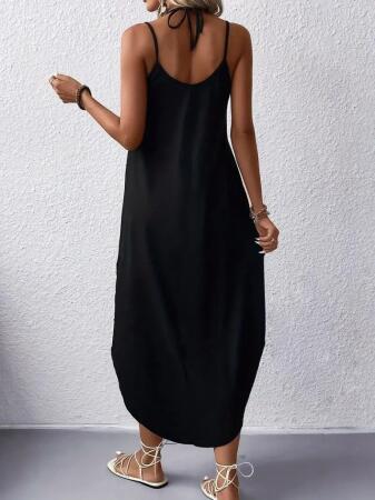 Kadın Askılı V Yakalı Desenli Uzun Viskon Elbise - ANGELINO BuyukBedeniz (1)