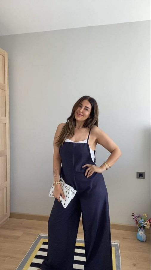 Kadın Askılı Yandan Fermuarlı Geniş Paçalı Valencia Tulum - 1