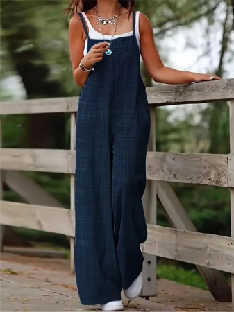 Kadın Askılı Yandan Fermuarlı Geniş Paçalı Valencia Tulum - 3