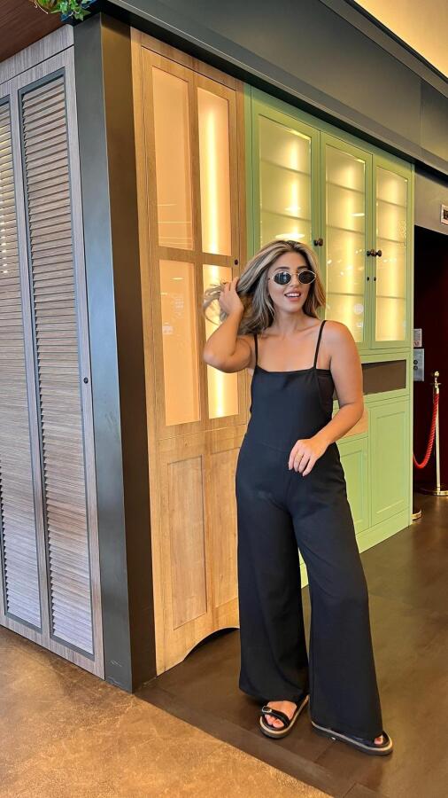 Kadın Askılı Yandan Fermuarlı Geniş Paçalı Valencia Tulum - 1