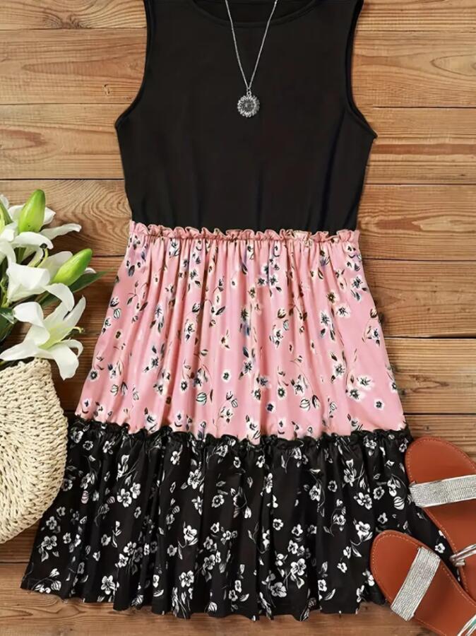 Kadın Askılı Yuvarlak Yaka çiçek Baskılı Salaş Süprem Elbise - 2