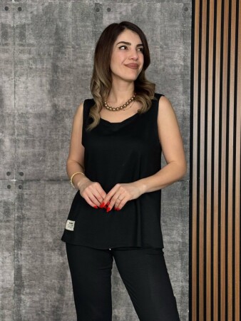 Kadın Askılı Yuvarlak Yaka Viskon Iki Iplik Bluz Ve Eşofman Altı Ikili Takım - 4