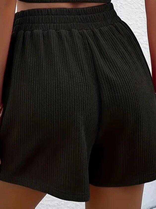 Kadın Askılı Yuvarlak Yakalı Burgu Krop Ve Bluz Short Ikili Takım - 4