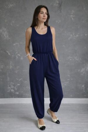 Kadın Askılı Yuvarlak Yakalı Cepli Viskon Tulum - ANGELINO BuyukBedeniz (1)