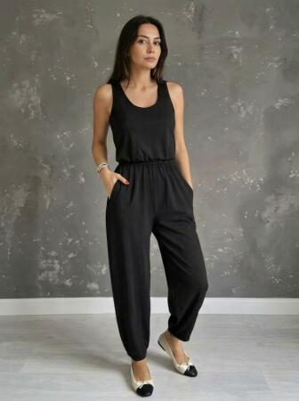 Kadın Askılı Yuvarlak Yakalı Cepli Viskon Tulum - 3