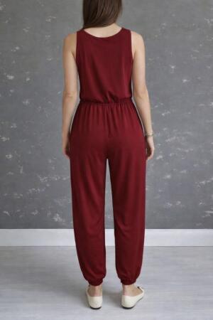 Kadın Askılı Yuvarlak Yakalı Cepli Viskon Tulum - 4