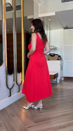 Kadın Askılı Yuvarlak Yakalı Viskon Elbise - 3