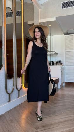 Kadın Askılı Yuvarlak Yakalı Viskon Elbise - ANGELINO BuyukBedeniz