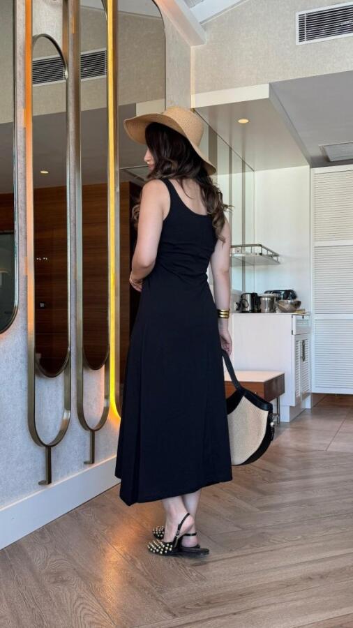 Kadın Askılı Yuvarlak Yakalı Viskon Elbise - 3